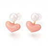 Mother's Day Jewellery Heart Brass Natural Pearl Stud Earrings PEAR-N020-06Y-1
