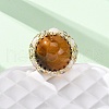 Half Round Natural Tiger Eye Cubic Zirconia Cuff Rings RJEW-M076-01G-03-5