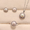 Mother's Day Jewellery Flower Brass Micro Pave Clear Cubic Zirconia with Natural Freshwater Pearl Pendant Necklace & Stud Earrings & Finger Ring WG8FE37-01-1