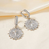 Brass Clear Cubic Zirconia Flat Round with Star Hoop Earrings JU6465-2-1