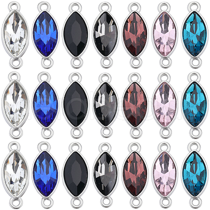 SUNNYCLUE 42Pcs 7 Colors Alloy Glass Connector Charms FIND-SC0009-55-1