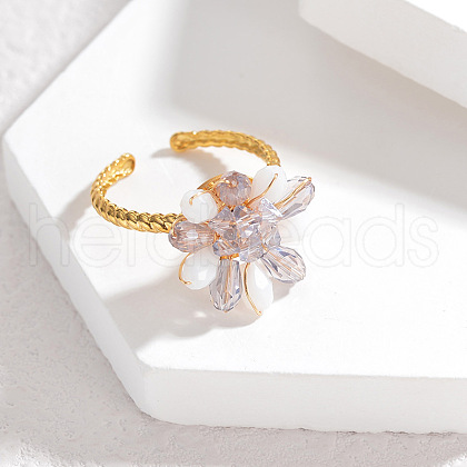 304 Stainless Steel Cuff Rings with Glass Crystal RJEW-V010-02G-1
