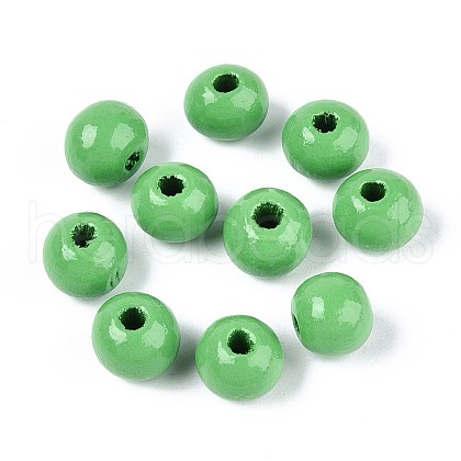 Spray Painted Round Natural Schima Wood Beads WOOD-A018-8mm-08-1