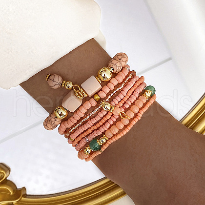 8Pcs 8 Styles Glass Seeded Beaded Stretch Bracelet Set WG2CB6D-07-1