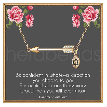 Brass Micro Pave Clear Cubic Zirconia Arrow with Letter Pendant Necklaces FS-WG43978-17-1