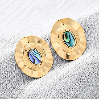 304 Stainless Steel Natural Paua Shell Stud Earrings EJEW-Z103-01G-01-1