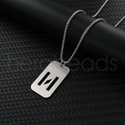 Rectangle with Letter Pattern Hollow Out 201 Stainless Steel Pendant Necklaces FS-WG34D20-05-1