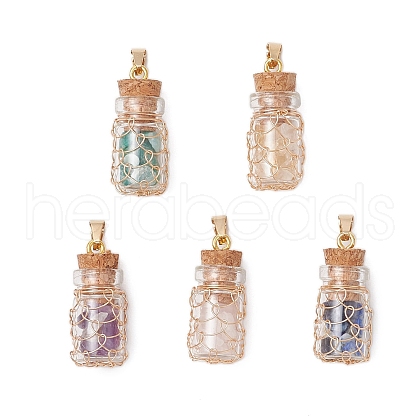 5Pcs Copper Wire Wrapped Glass Jar Pendants PALLOY-JF03642-1