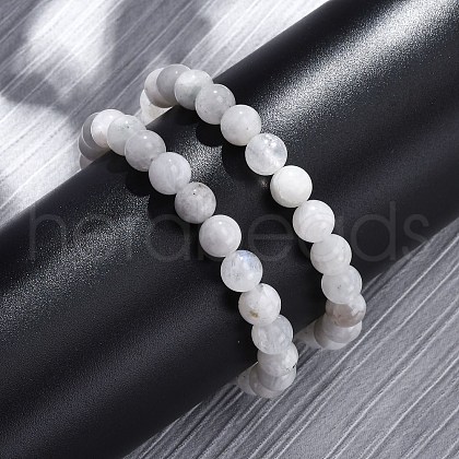 Natural Moonstone Round Beaded Stretch Bracelets for Men Women BJEW-G743-01G-1