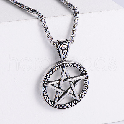 Vintage Stainless Steel Six-Pointed Star Pendant Necklaces for Fashionable Street Style Men PQ2457-1