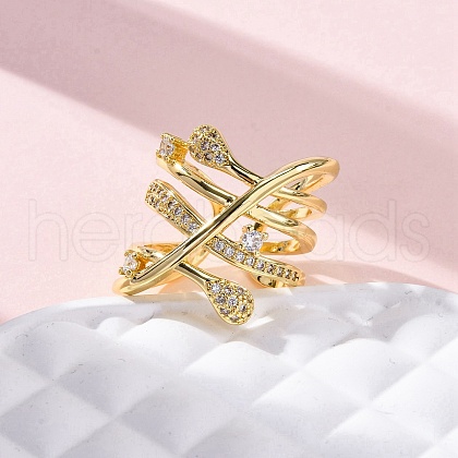 Brass Micro Pave Clear Cubic Zirconia Cuff Rings for Women RJEW-H248-01G-02-1