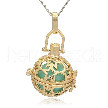 Golden Tone Brass Hollow Round Cage Pendants KK-J226-09G-1