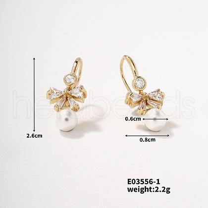 Mother's Day Jewellery Elegant Pearl and Copper Stud Earrings with Zircon Stones UR8130-3-1