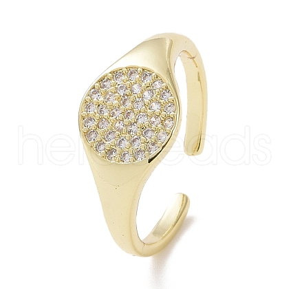 Clear Cubic Zirconia Flat Round Open Cuff Ring RJEW-P032-39G-1