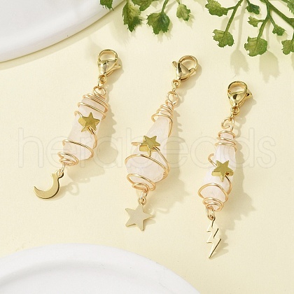 Wire Wrapped Nuggets Electroplated Natural Quartz Crystal Pendant Decorations HJEW-JM03127-01-1