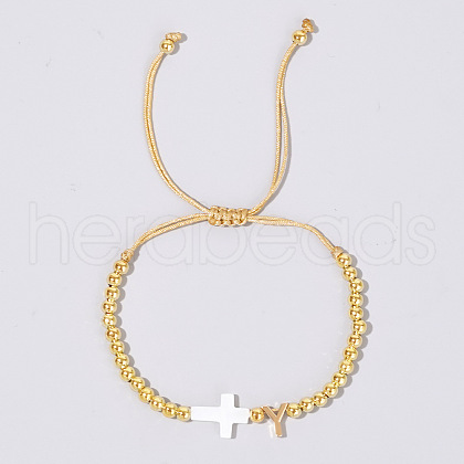 Brass Round Bead Braided Bead Bracelets VB3830-25-1
