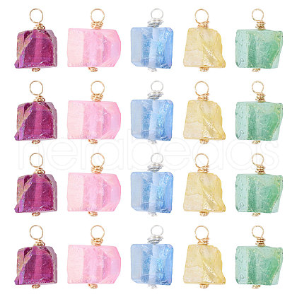 20Pcs 10 Styles Copper Wired Electroplated Natural Quartz Pendants PALLOY-FH00022-1