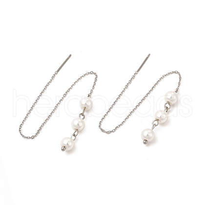 Glass Pearl Beaded Ear Thread EJEW-P219-13P-1