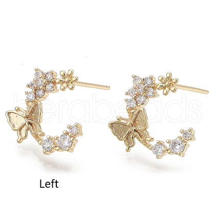 Brass Micro Pave Clear Cubic Zirconia Stud Earring Findings KK-N230-01-NF-1