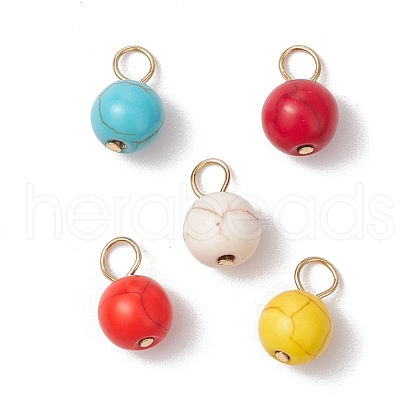 5Pcs 5 Colors Dyed Synthetic Turquoise Round Charms PALLOY-JF03415-1