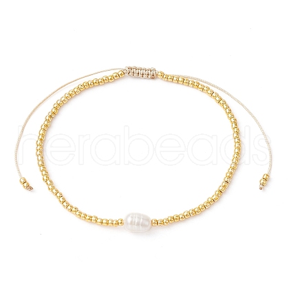 Natural Pearl & Seed Braided Bead Bracelets BJEW-JB09722-01-1