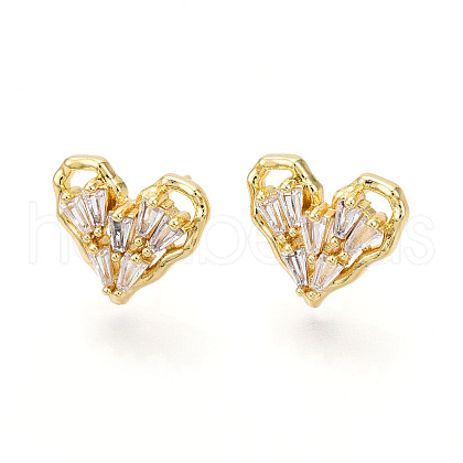 Cubic Zirconia Heart Stud Earrings EJEW-G353-03G-1