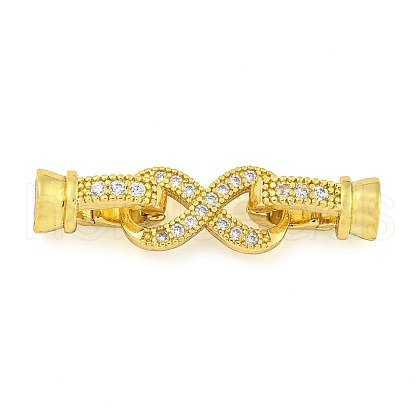Rack Plating Brass Micro Pave Clear Cubic Zirconia Fold Over Clasps KK-F089-20G-1