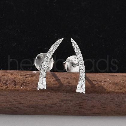 925 Sterling Silver Clear Cubic Zirconia Stud Earrings EJEW-Q032-01E-P-1