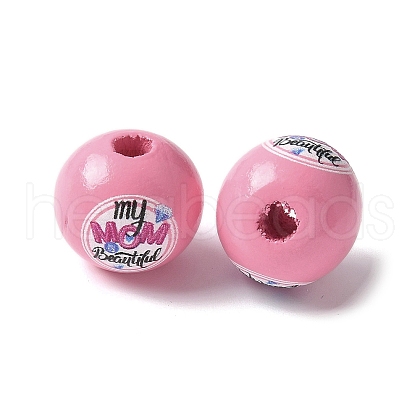 Mother's Day Theme Printed Wood European Beads WOOD-F016-09-1
