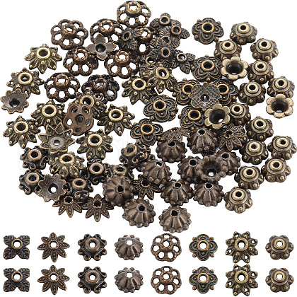 SOFPLATE 240Pcs 8 Styles Tibetan Style Alloy Flower Beads Caps FIND-SP0001-65-1