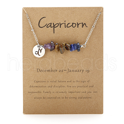Natural Amethyst & Tiger Eye & Sodalite Chip & Alloy Constellation Pendant Necklaces WGB0CBC-05-1