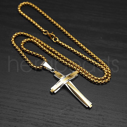 Cross 304 Stainless Steel Pendant Box Chain Long Necklaces for Men FS-WG328E8-04-1