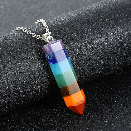 Natural Crystal  Colorful Adhesive Cut Pendant with Conical Hexagonal Pillar Necklace OU5901-1
