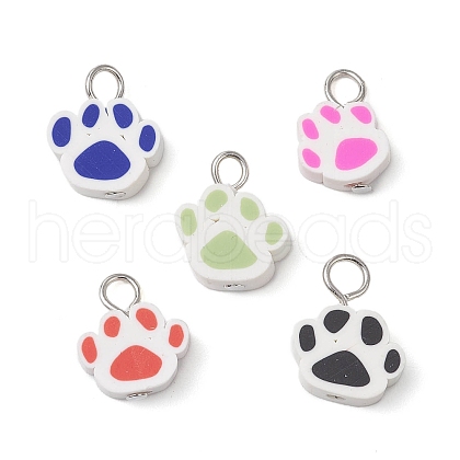 Handmade Polymer Clay Dog Paw Prints Pendants PALLOY-JF03804-1