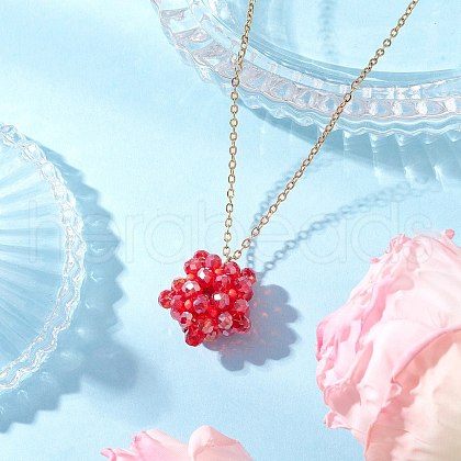 Handmade Glass Seed Beaded Star Pendant 304 Stainless Steel Cable Chain Necklaces for Women NJEW-MZ00118-02-1