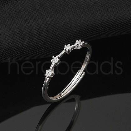 Constellations Rhodium Plated 925 Sterling Silver Micro Pave Clear Cubic Zirconia Adjustable Rings for Women RJEW-P130-01P-C-1