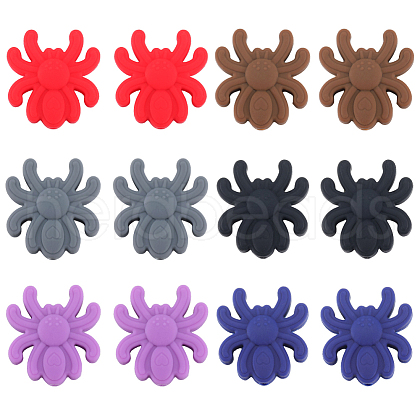 SUNNYCLUE 12Pcs 6 Styles Spider Food Grade Eco-Friendly Silicone Focal Beads SIL-SC0002-07-1