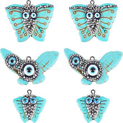  6Pcs 3 Style Synthetic Turquoise Pendants TURQ-NB0001-04-1