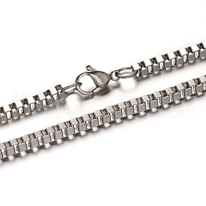 Tarnish Resistant 304 Stainless Steel Venice Chain Box Chain Necklaces NJEW-E049-03P-1