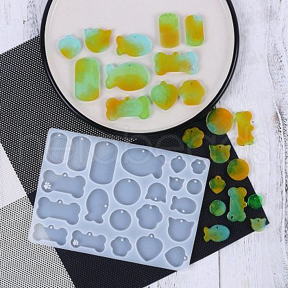 Bone/Fish/Flat Round DIY Pendant Silhouette Silicone Molds DIY-G099-02A-1