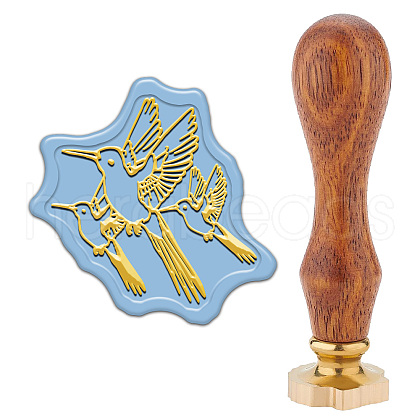Golden Tone Wax Seal Brass Stamps with Wood Handles AJEW-WH20032-002-1