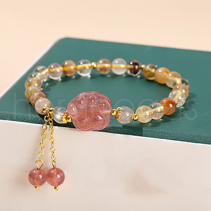 Natural Rutilated Quartz Round Beads Stretch Bracelets WG583E5-05-1
