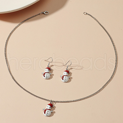 Christmas Theme Alloy Enamel Pendant Necklaces & Dangle Earrings Sets for Women WGFE393-01-1