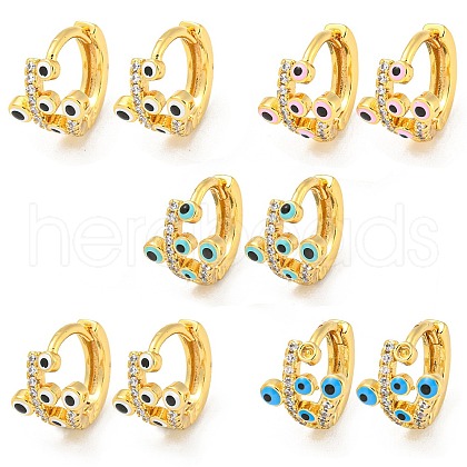 Evil Eye Real 18K Gold Plated Brass Hoop Earrings EJEW-L269-075G-1