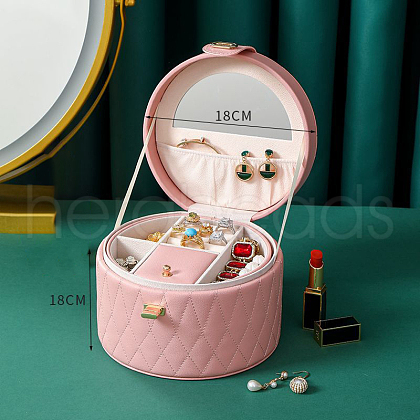 Portable Travel Round Imitation Leather Jewelry Storage Boxes for Earrings Rings Necklaces PW-WG42841-07-1