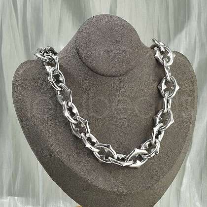 304 Stainless Steel Spiked Oval Link Chain Necklaces for Women Men NJEW-A043-01P-1