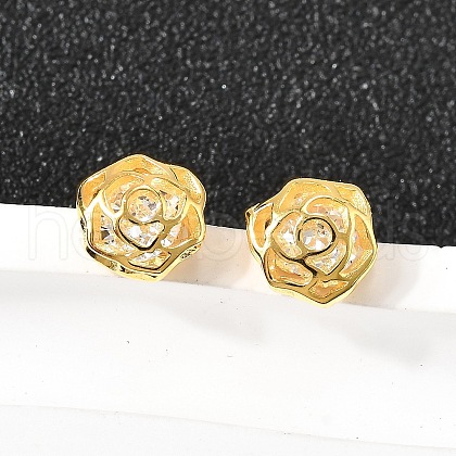 Rose 925 Sterling Silver Micro Pave Clear Cubic Zirconia Stud Earrings EJEW-S271-01G-1