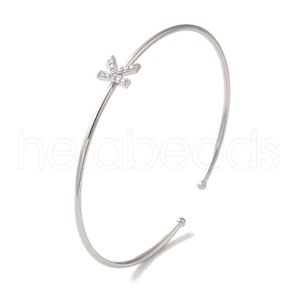 Rack Plating Brass Micro Pave Clear Cubic Zirconia Letter Open Cuff Bangles BJEW-A018-01P-K-1