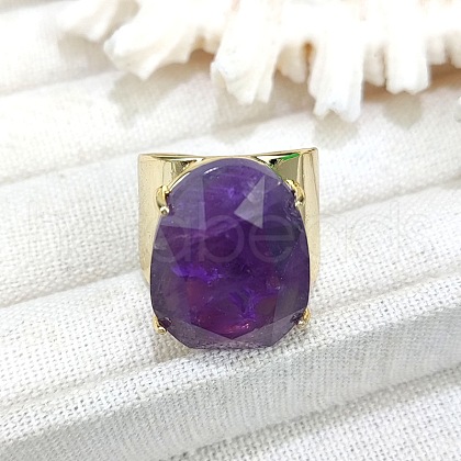 Oval Brass with Natural Amethyst Cuff Rings FS-WG8D200-08-1
