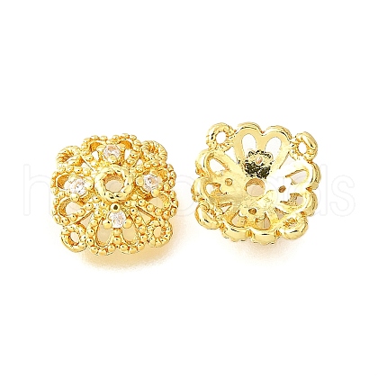 Flower Brass Clear Cubic Zirconia Bead Caps KK-V008-01G-1